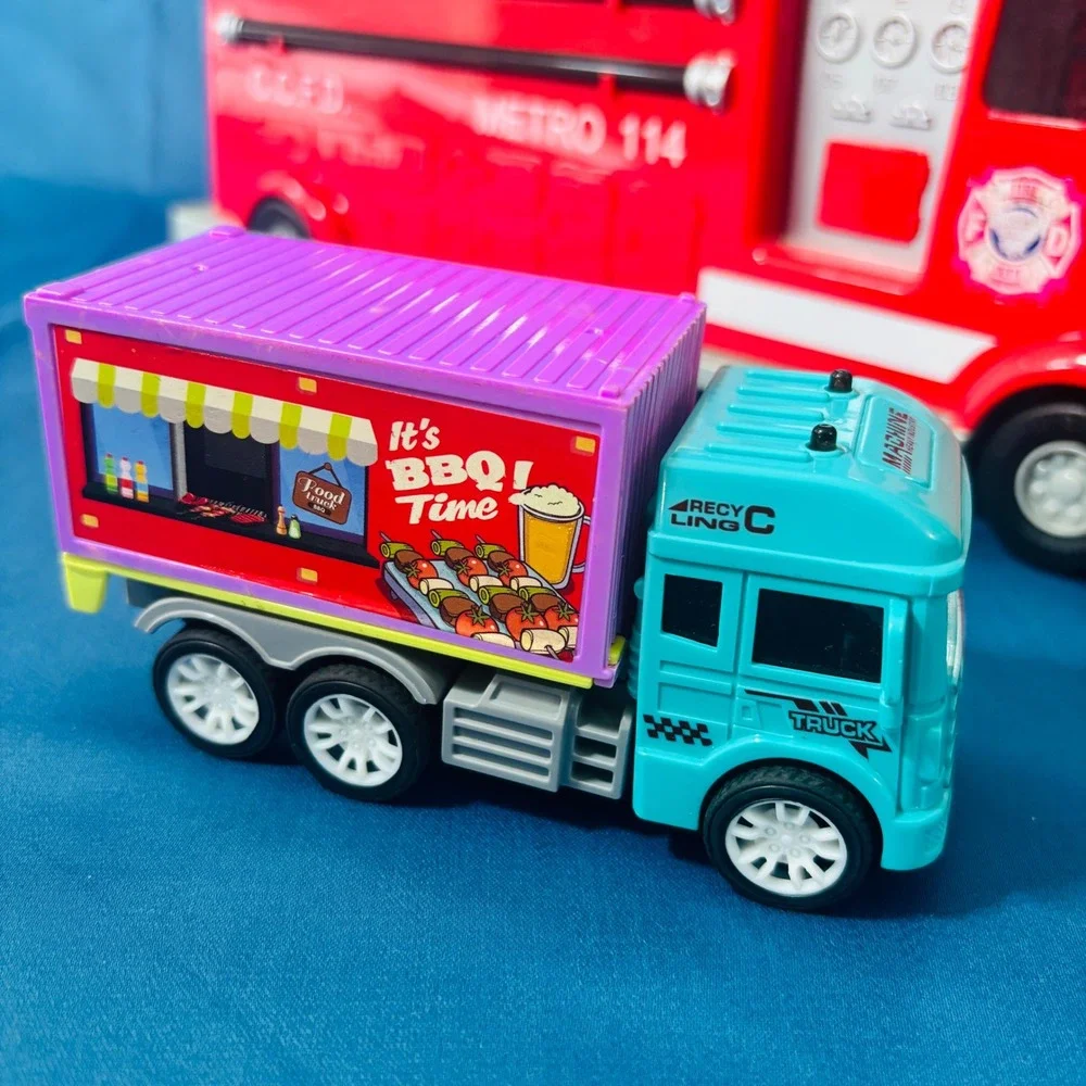 Vintage Chevron Cars Fire Truck Metro 114 Fred Fire Engine Toy Lot of 3